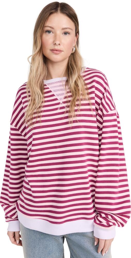 Free People Classic Striped Crew Sweatshirt Raspberry Combo Cover