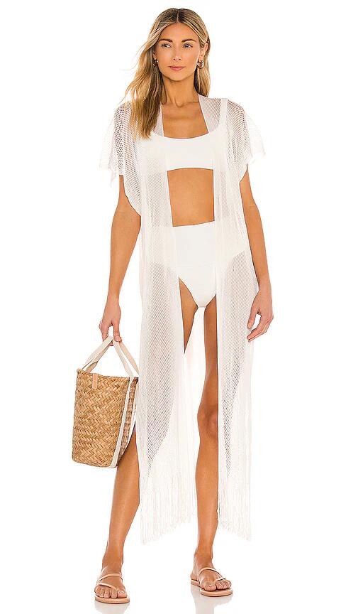 Luli Fama Fringe Caftan in White Cover