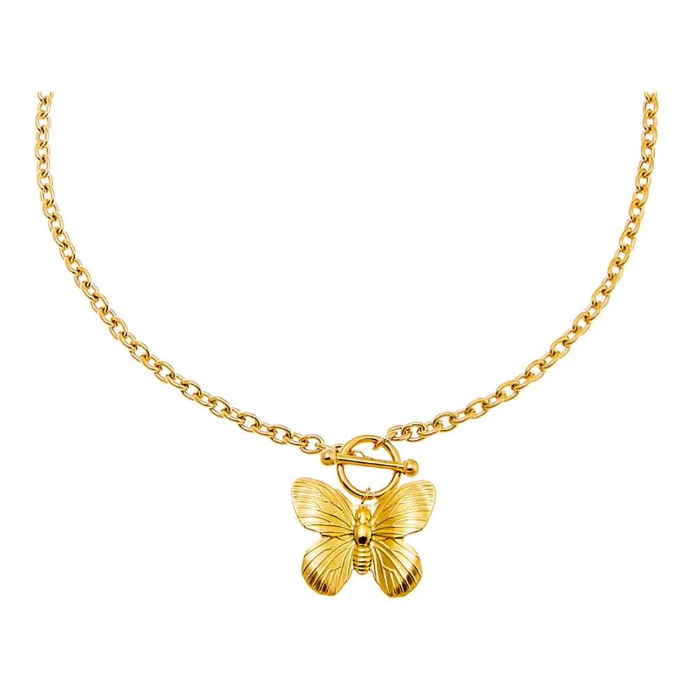 BY ADINA EDEN Solid Ridged Butterfly Toggle Necklace in Gold Cover