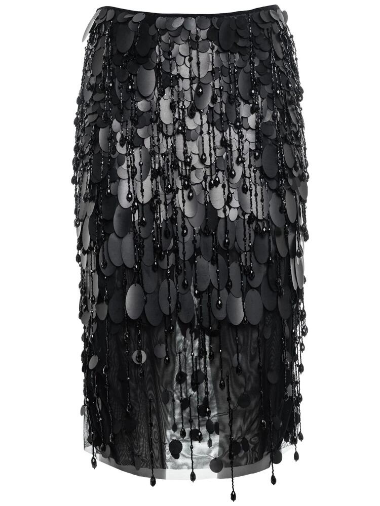 DES PHEMMES Fringed & Sequined Midi Skirt Cover