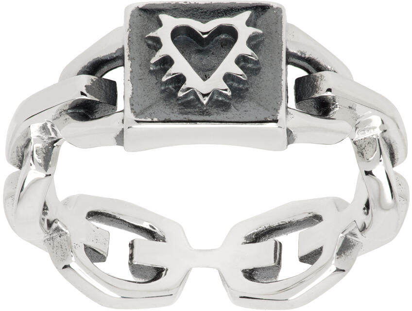 Stolen Girlfriends Club Silver Spiked Heart Chain Ring Cover