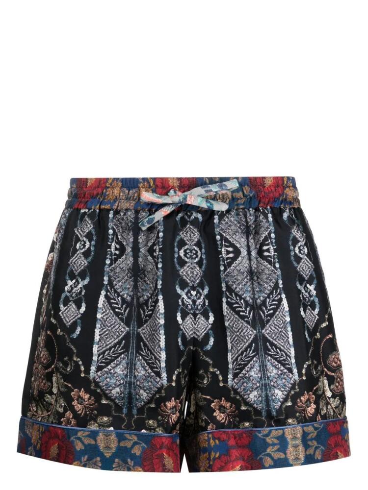 Pierre-Louis Mascia graphic-print elasticated-waist shorts - Black Cover