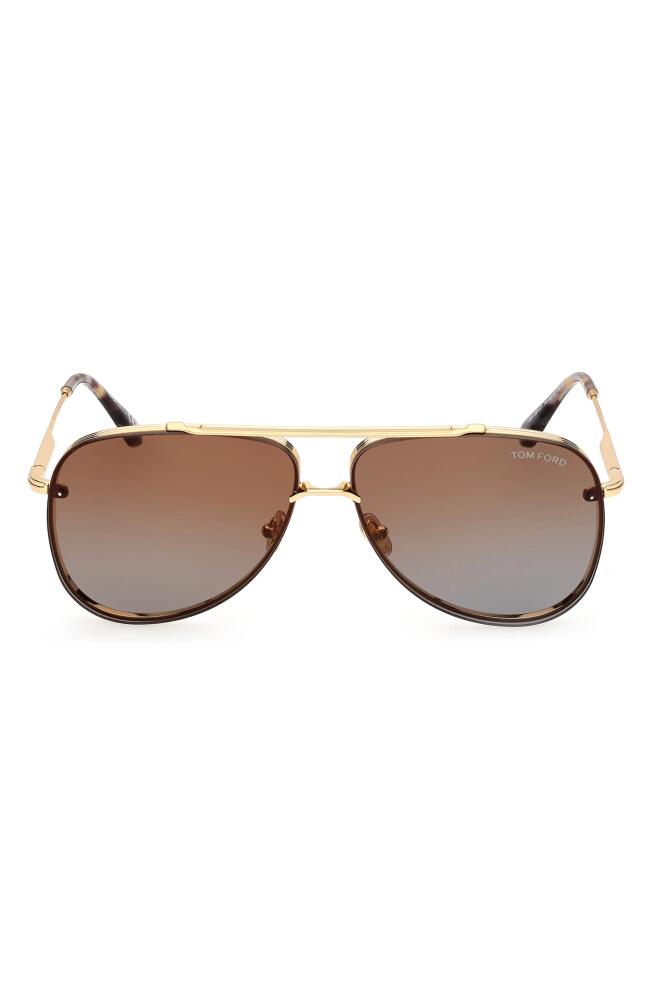 TOM FORD Leon 62mm Pilot Sunglasses in Shiny Deep Gold /Brown Cover