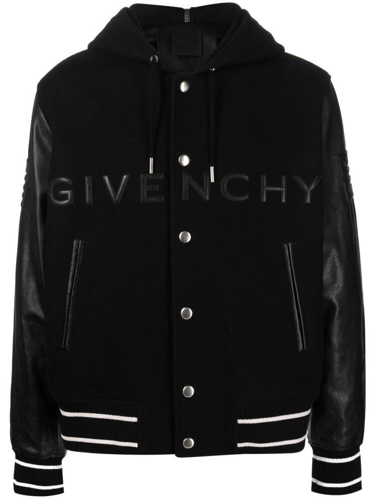 Givenchy raised-logo hooded varsity jacket - Black Cover