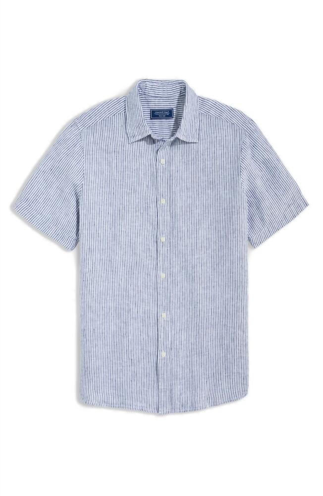 vineyard vines Stripe Linen Short Sleeve Button-Up Shirt in Nautical Navy Stp Cover