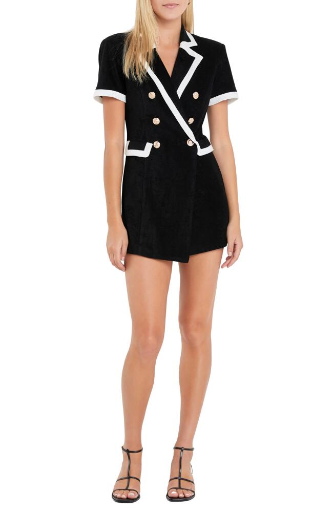 English Factory Terry Cloth Blazer Romper in Black/White Cover