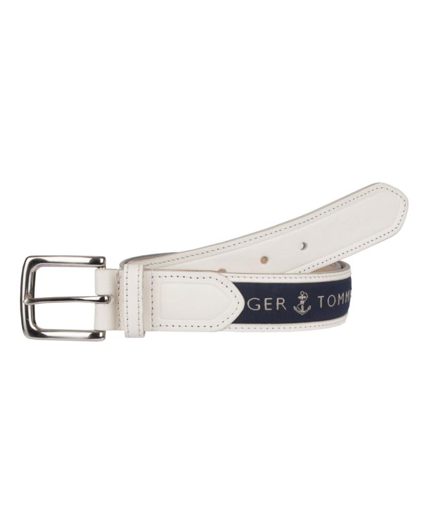 Tommy Hilfiger Men's Tri-Color Ribbon Inlay Leather Belt - Cream Cover