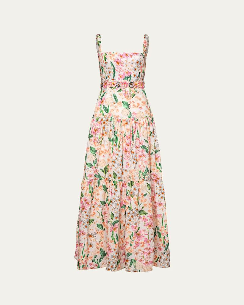 Agua by Agua Bendita Lima Floral Linen Sleeveless Square-Neck Maxi Dress Cover