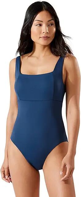 Tommy Bahama Palm Modern Over-the-Shoulder Square Neck One-Piece (Midnight Sea) Women's Swimsuits One Piece Cover