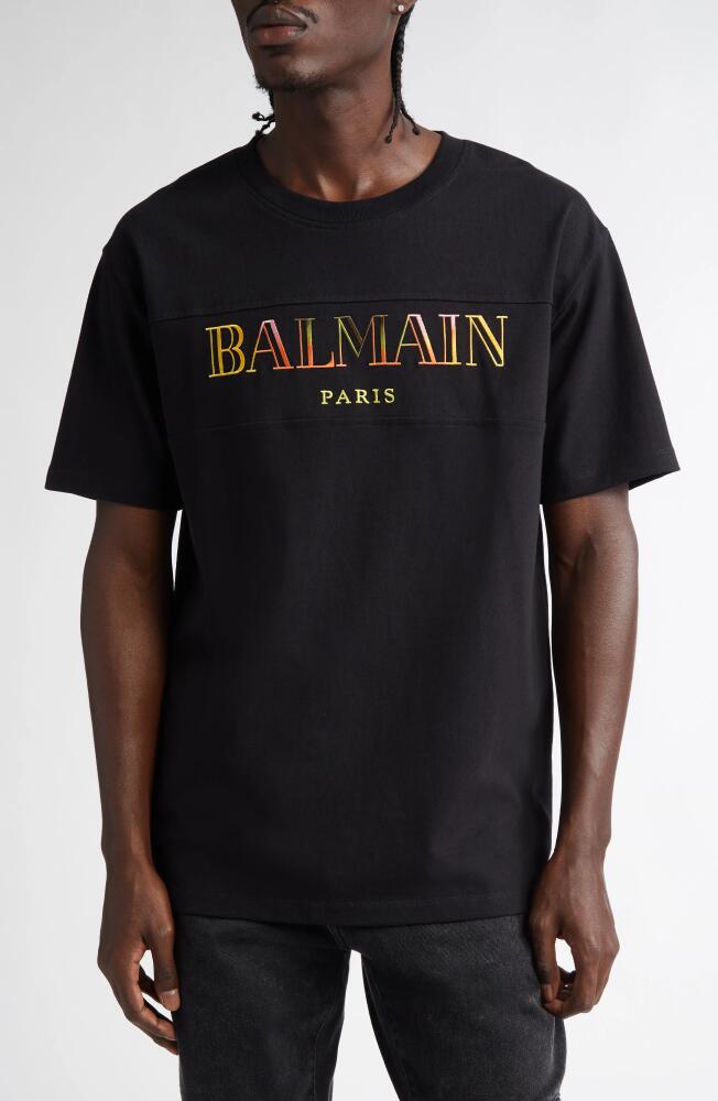 Balmain Embroidered Logo Cotton T-Shirt in Eah Black/Multicolor Cover