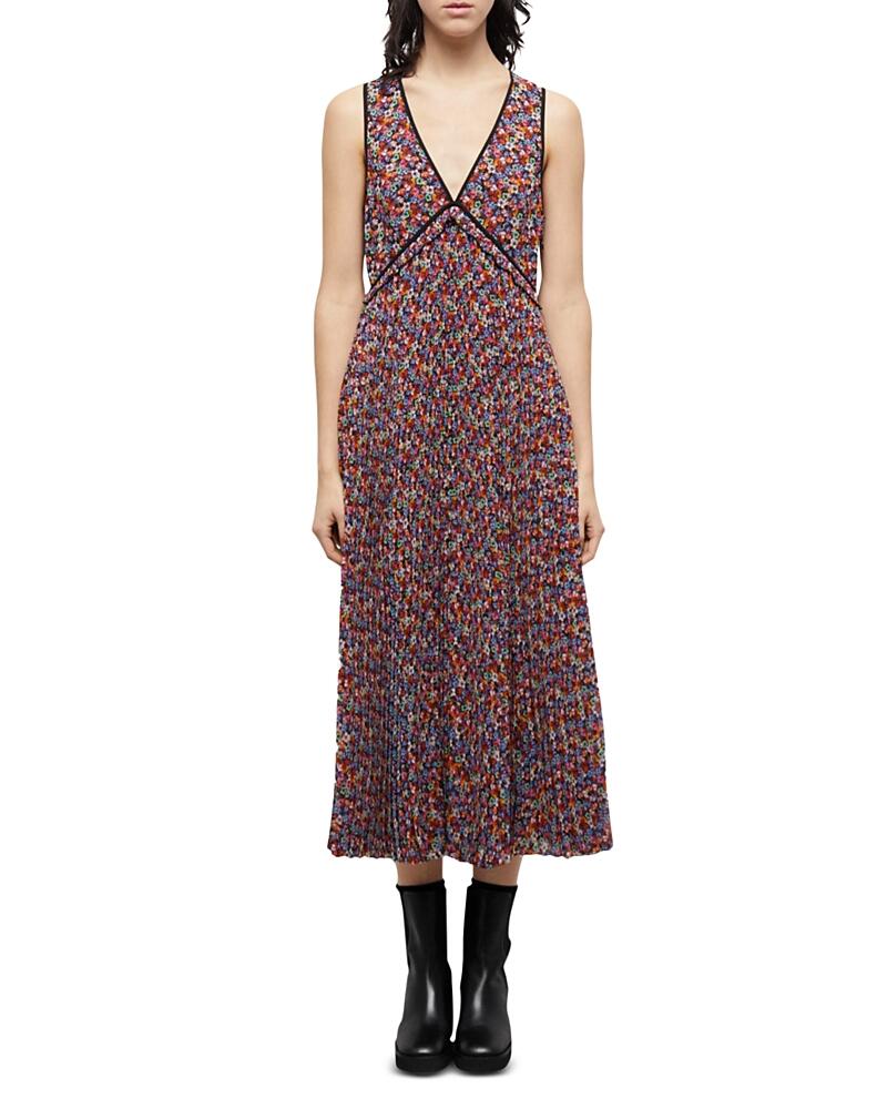 The Kooples Blazing Field Floral Print Pleated Midi Dress Cover