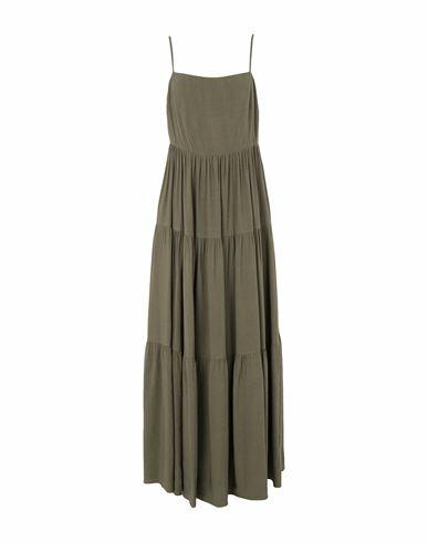 8 By Yoox Linen Blend Flounce Loose-fit Long Dress Woman Maxi dress Military green Viscose, Linen Cover