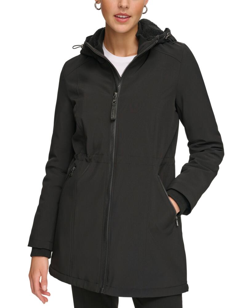 Calvin Klein Womens Petite Hooded Faux-Fur-Lined Anorak Raincoat - Black Cover