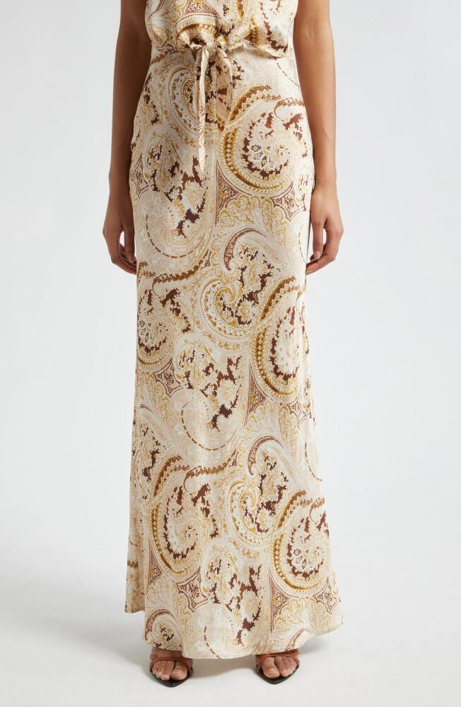 L'AGENCE Zeta Paisley Satin Maxi Skirt in Ivory Multi Boute Paisley Cover