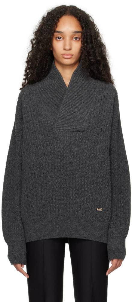 Victoria Beckham Gray Shawl Neck Knitted Sweater Cover