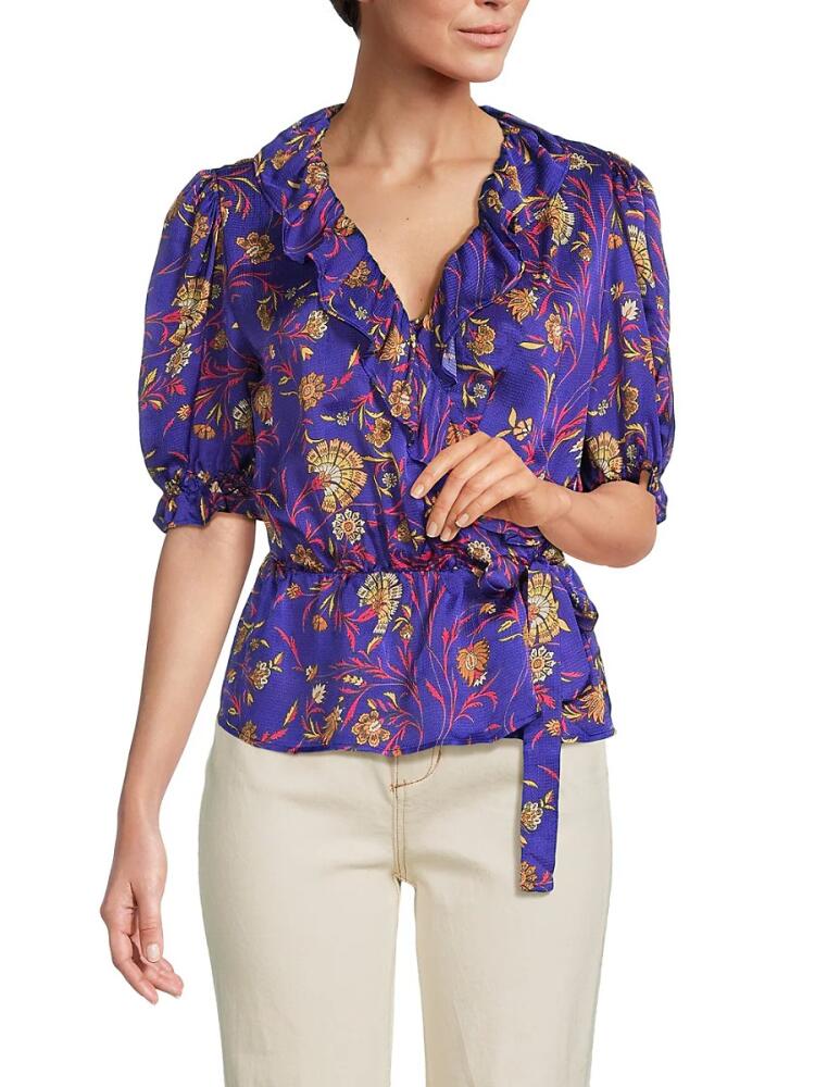 ba & sh Women's Floral Ruffle Wrap Top - Purple Cover