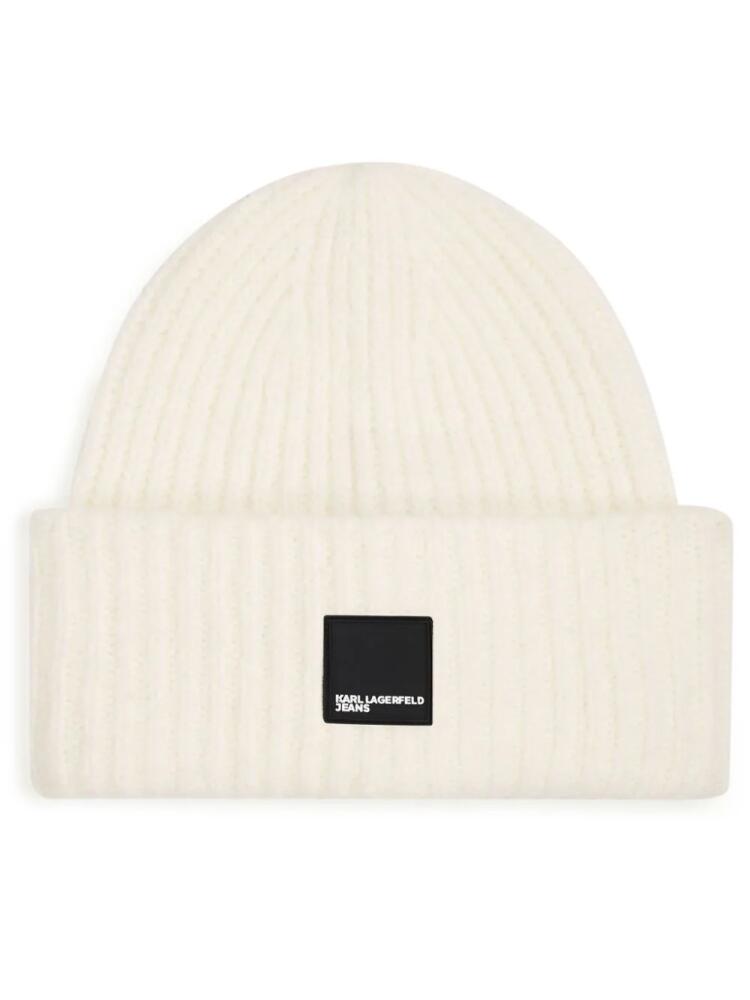 Karl Lagerfeld Jeans Box Logo ribbed beanie - White Cover