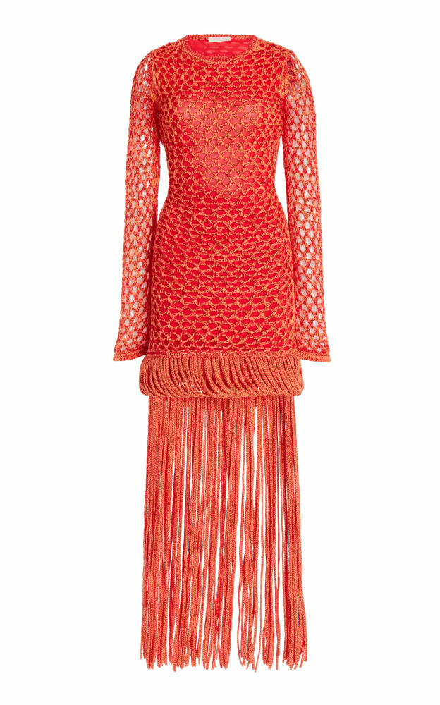 Diotima - Medusa Fringed Crocheted Cotton-Blend Maxi Dress - Red Cover