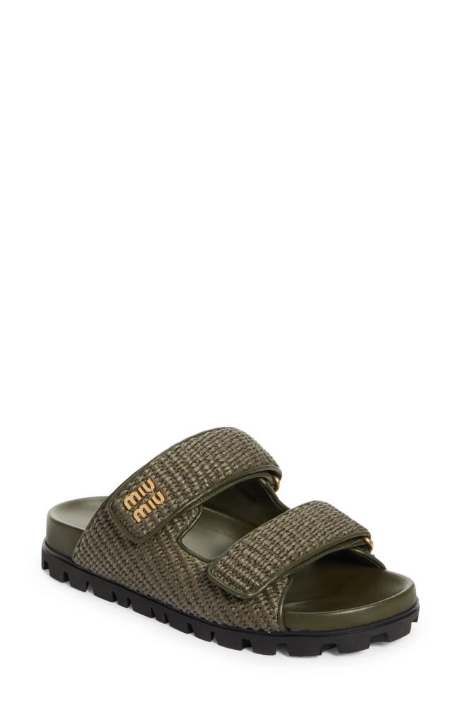 Miu Miu Raffia Double Band Slide Sandal in Olive Cover