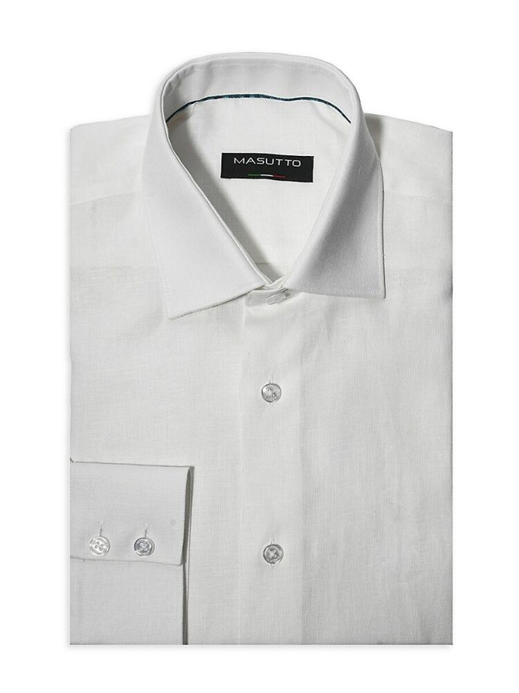 Masutto Men's AJ Striped Linen Dress Shirt - White Cover