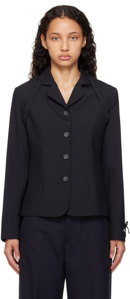 Sandy Liang Navy Biscuit Blazer Cover