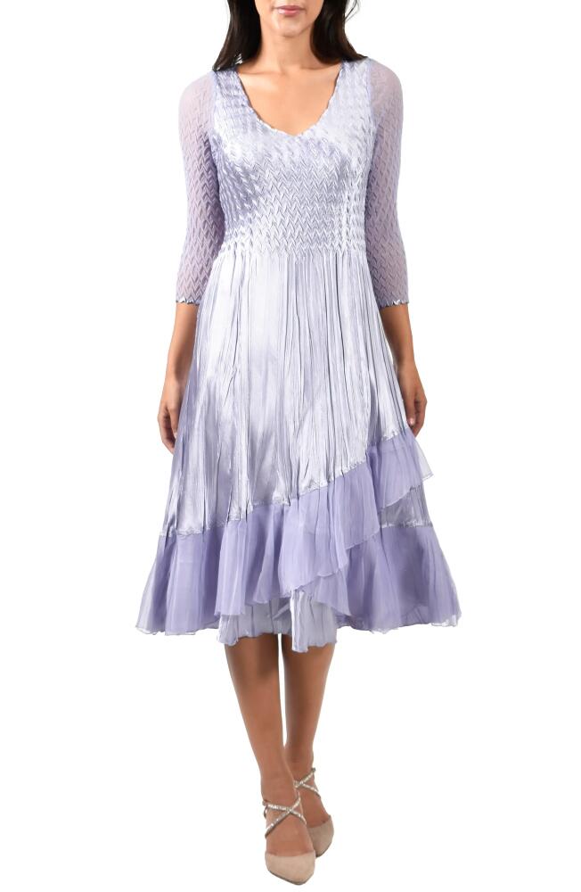 Komarov V-Neck Three-Quarter Sleeve A-Line Midi Dress in Lilac Cover