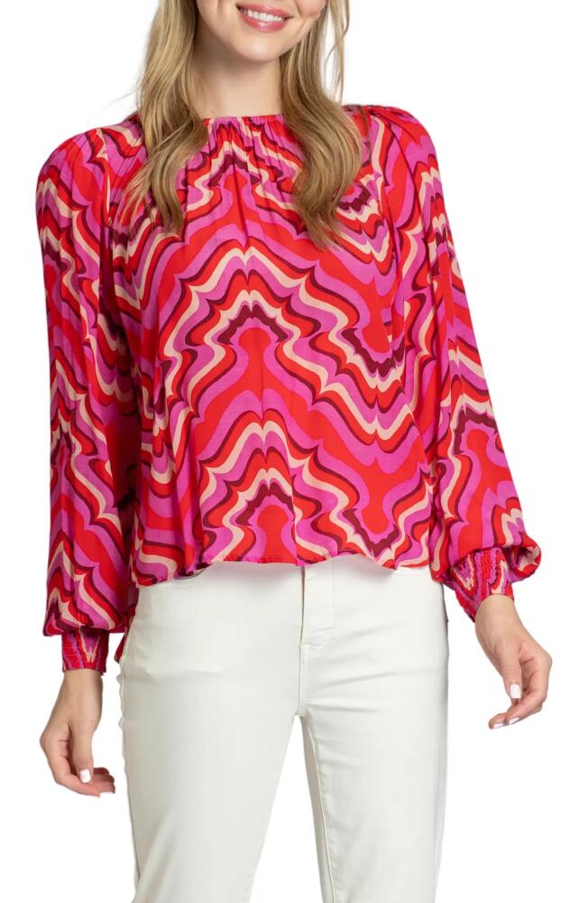 APNY Smocked Cuff Long Sleeve Top in Pink Multi Cover