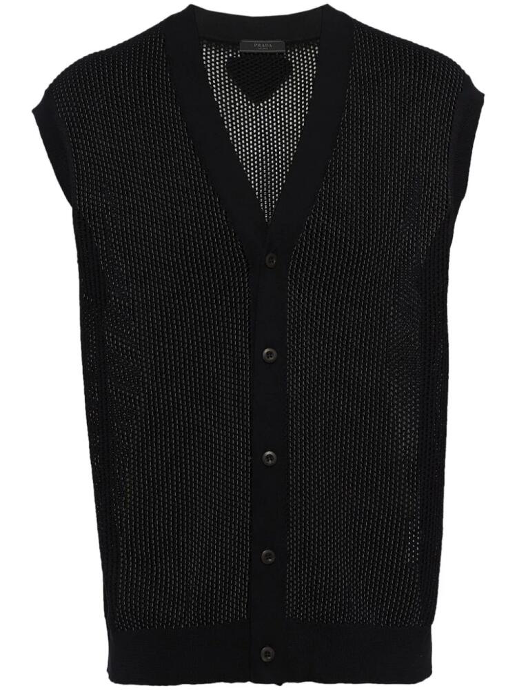 Prada open-knit V-neck cardigan - Black Cover