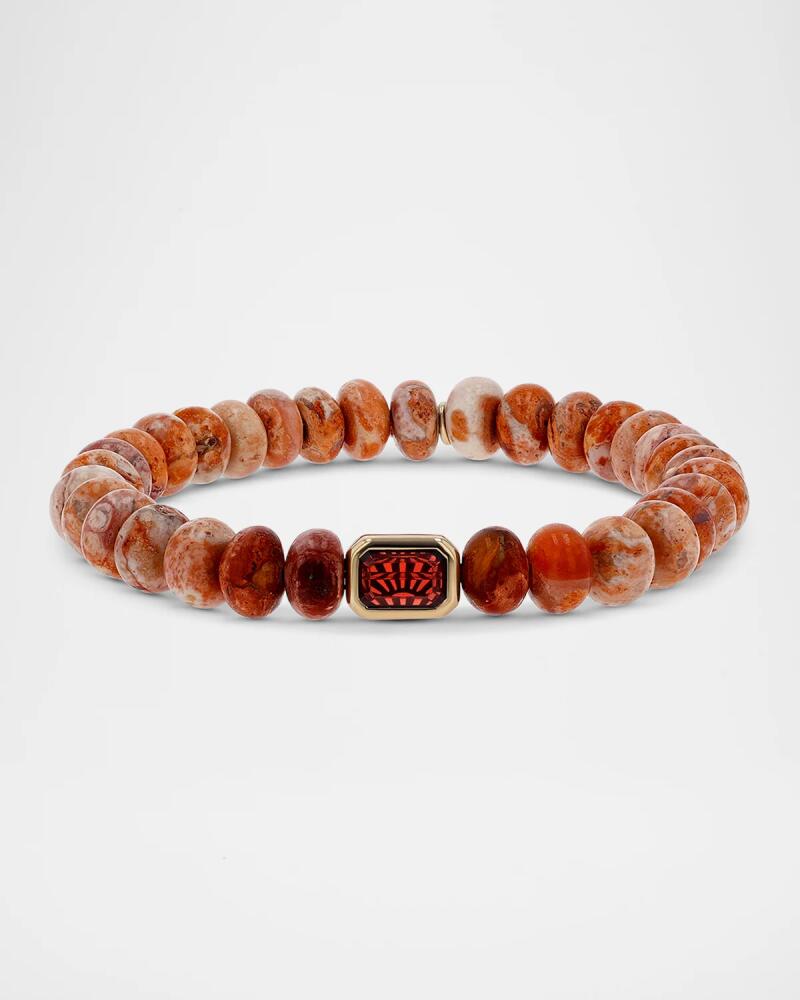 Sheryl Lowe Mexican Fire Opal 8mm Bead Bracelet with Garnet Connector Cover