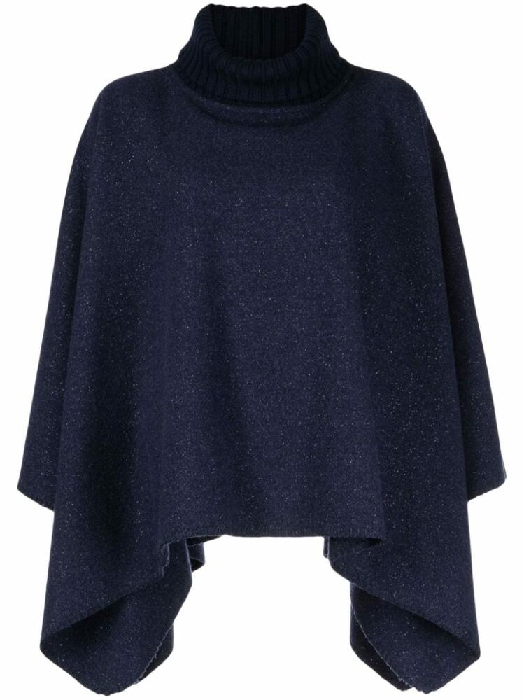 Cinzia Rocca roll-neck lurex-detail cape - Blue Cover