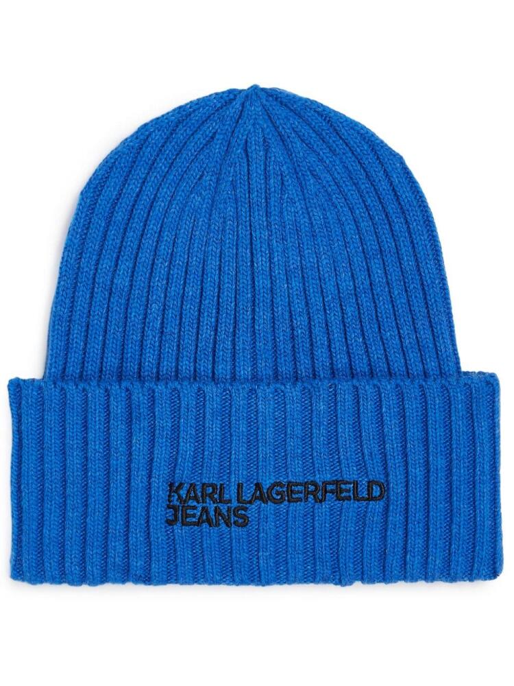 Karl Lagerfeld Jeans logo-embroidered ribbed beanie - Blue Cover