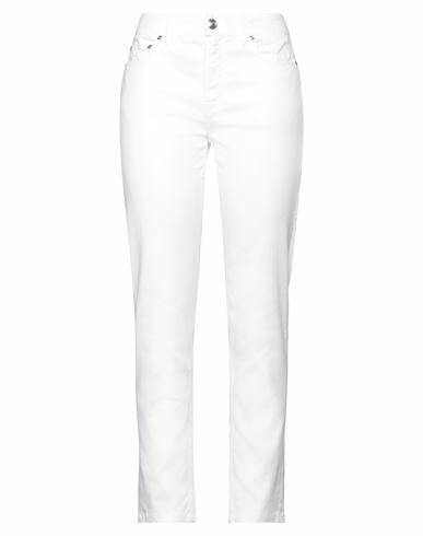 120% Lino Woman Pants White Linen, Cotton, Elastane Cover