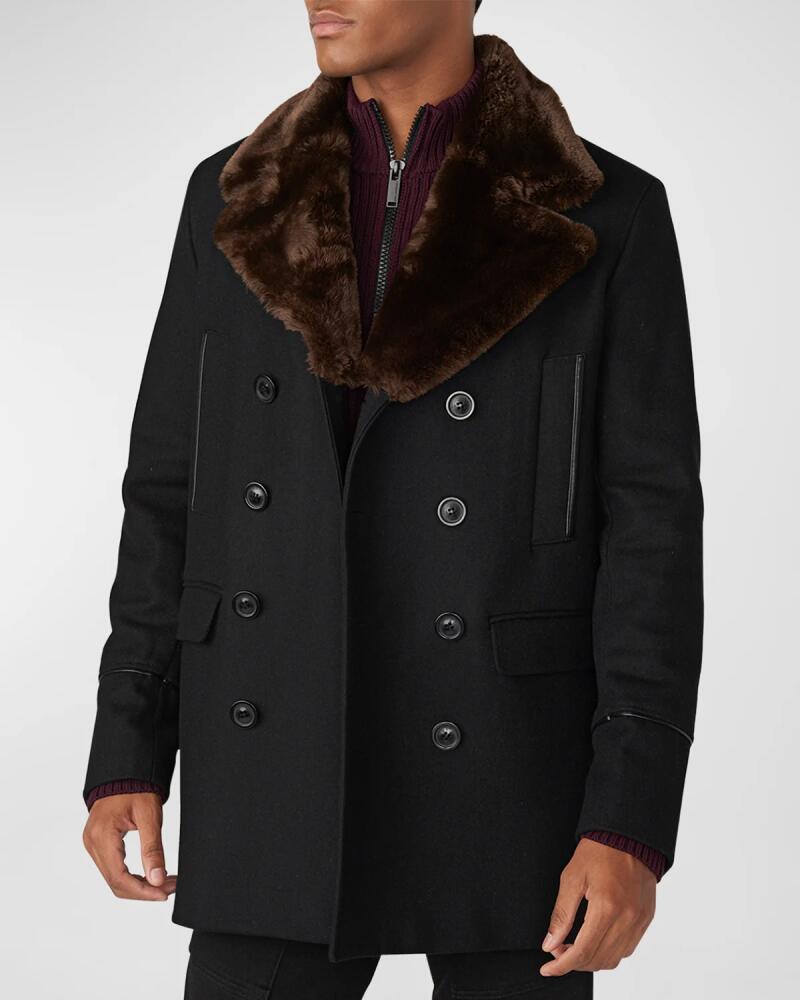 Karl Lagerfeld Paris Men's Wool Peacoat w/ Faux Fur Collar Cover