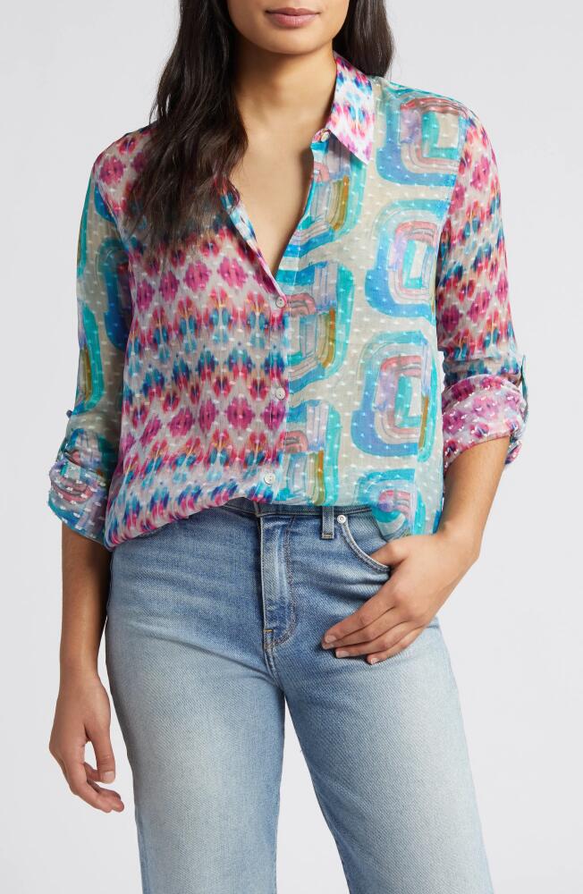 APNY Brushstroke Print Button-Up Shirt in Pink/Blue Multi Cover