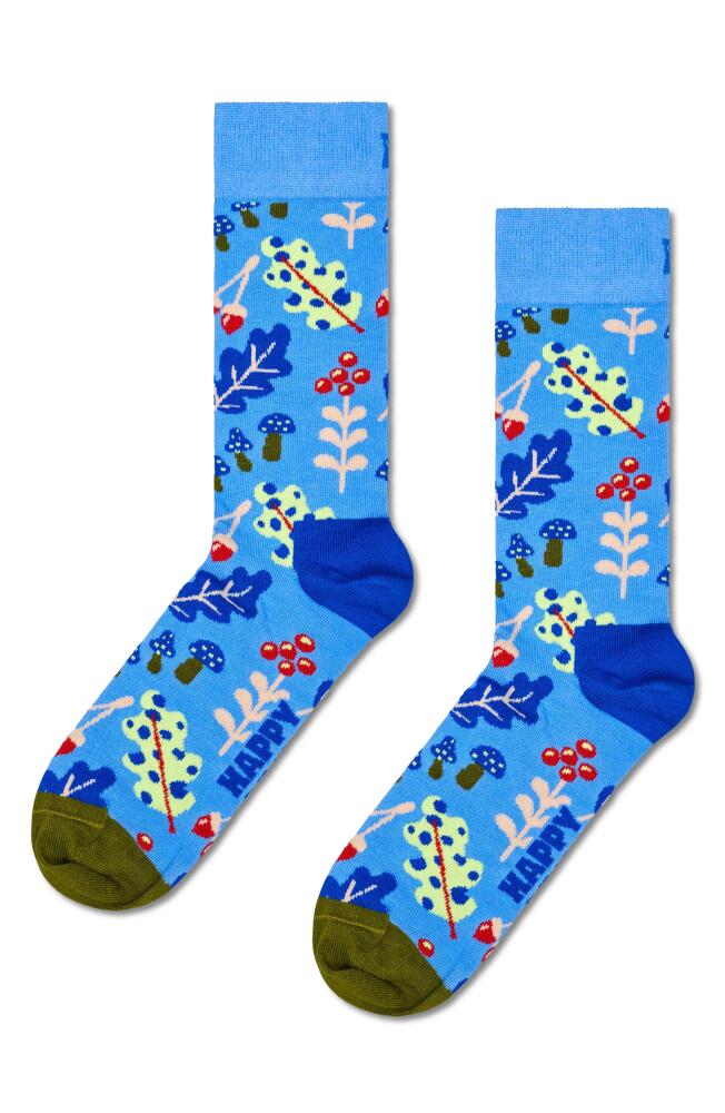 Happy Socks Autumn Leaf Cotton Blend Crew Socks in Blue Cover