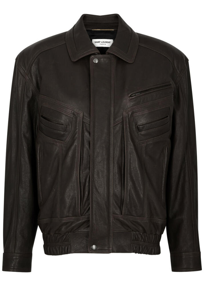 Saint Laurent - Women's Dark Brown Vintage-Inspired Regular Fit Leather Jacket - Size 40 (UK12 / M) Cover