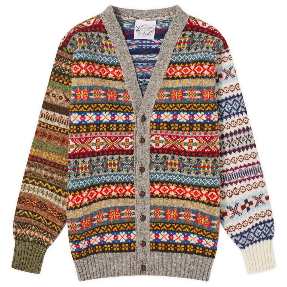 Jamieson's of Shetland Men's Fair Isle V-Neck Cardigan in Steel Grey Cover