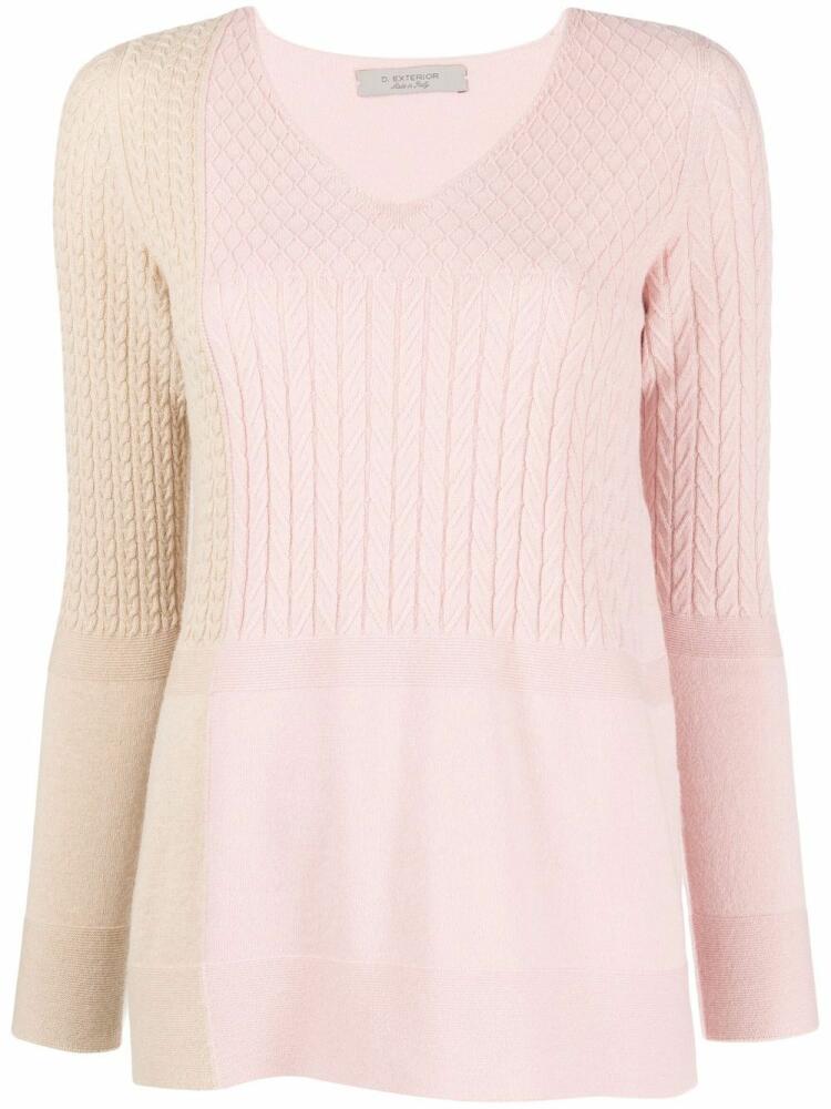 D.Exterior colour-block cable-knit jumper - Pink Cover