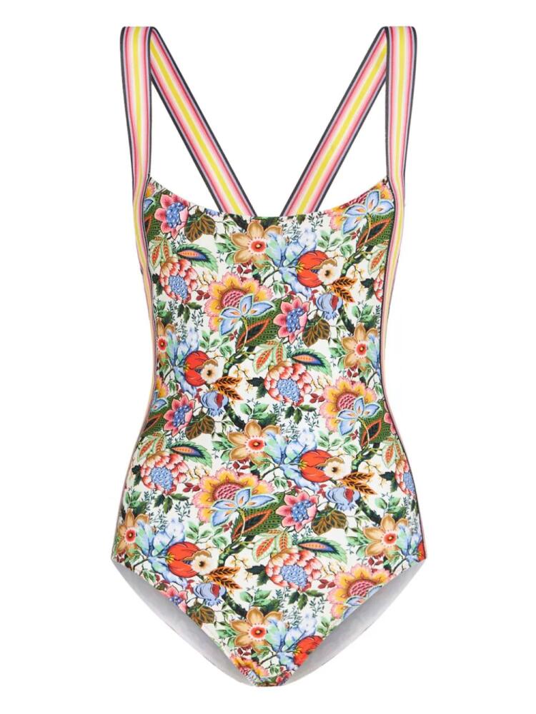 ETRO Bouquet-print open-back swimsuit - Green Cover