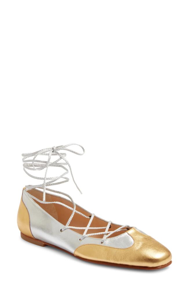 Molly Goddard Helena Two-Tone Lace-Up Ballet Flat in Silver/Gold Cover