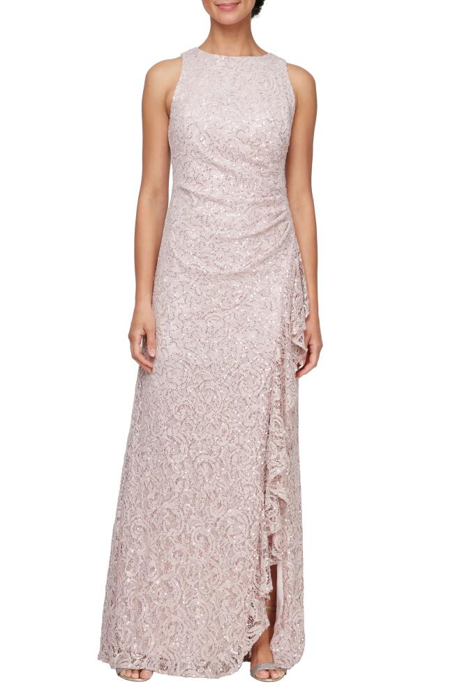 Alex Evenings Ruffle Sequin Lace Gown in Shell Pink Cover