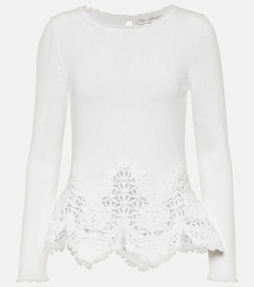 Oscar de la Renta Lace-trimmed cotton sweater Cover