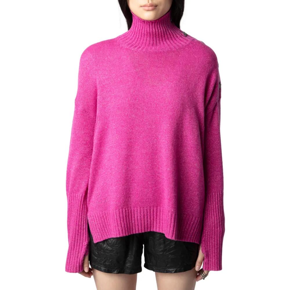 Zadig & Voltaire Alma Bijoux Metallic Cashmere Blend Turtleneck Sweater in Clematis Cover