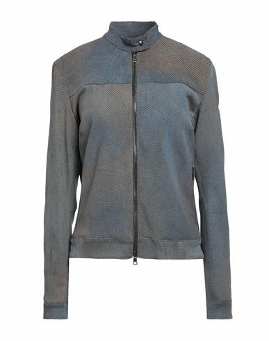 Giorgio Brato Woman Jacket Slate blue Leather Cover