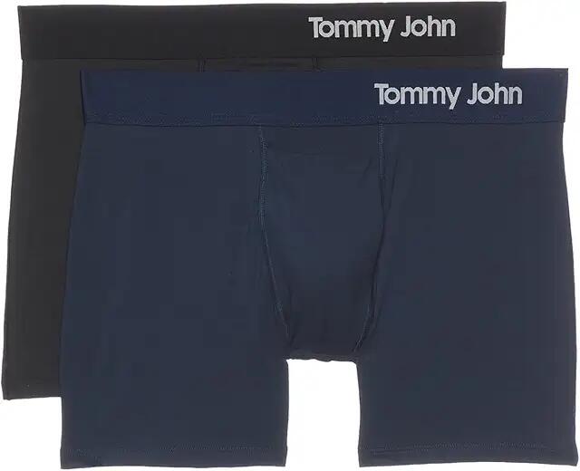 Tommy John Cool Cotton 4 Boxer Brief 2 Pack (Navy/Black) Men's Underwear Cover