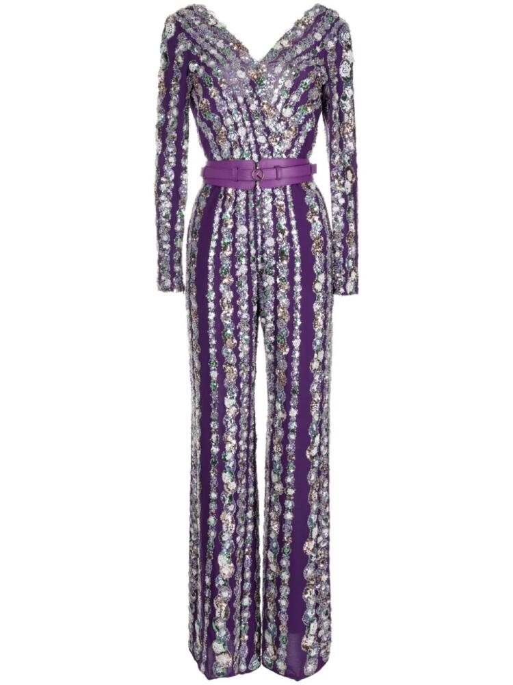 Saiid Kobeisy sequinned crepe wide-leg jumpsuit - Purple Cover