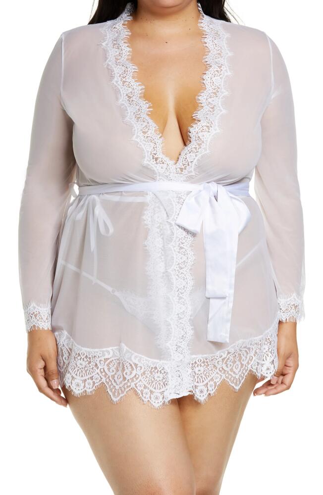 Oh La La Cheri Lace Trim Mesh Robe & G-String Set in White Cover