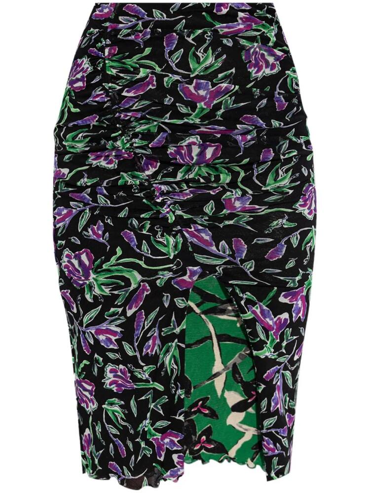 DVF Diane von Furstenberg floral-print front-slit pencil skirt - Black Cover