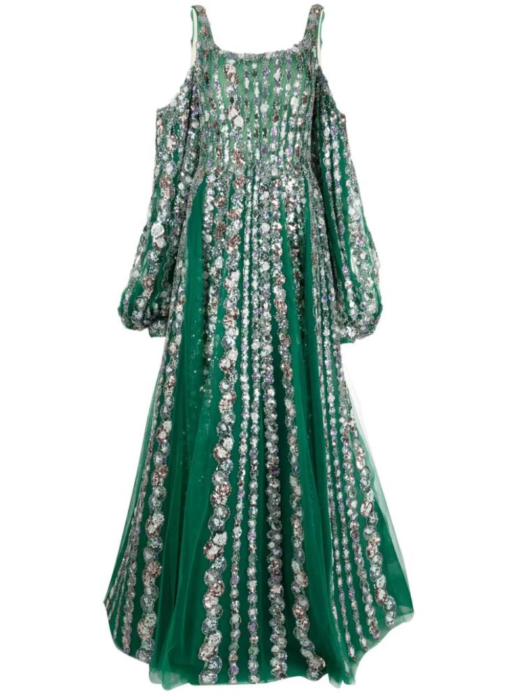 Saiid Kobeisy sequinned cold-shoulder tulle dress - Green Cover