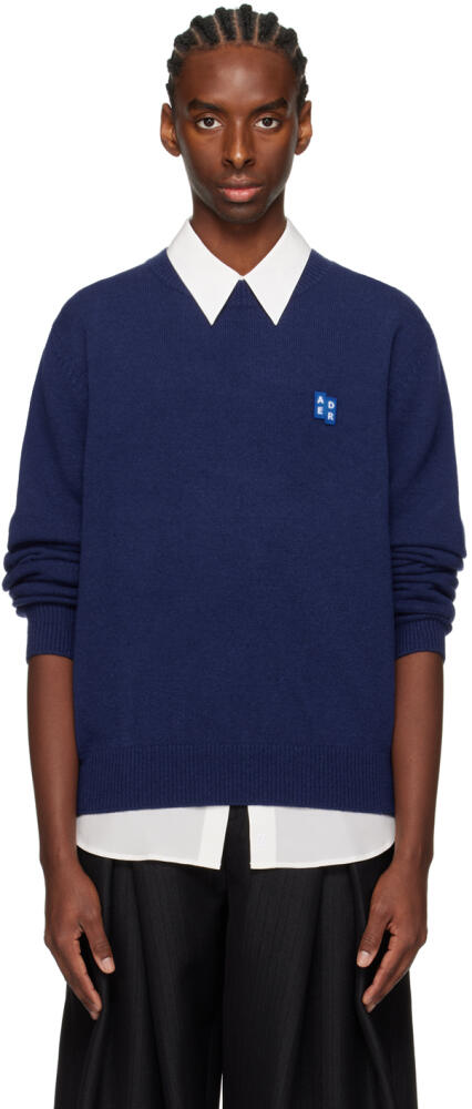 ADER error Navy Significant Patch Sweater Cover